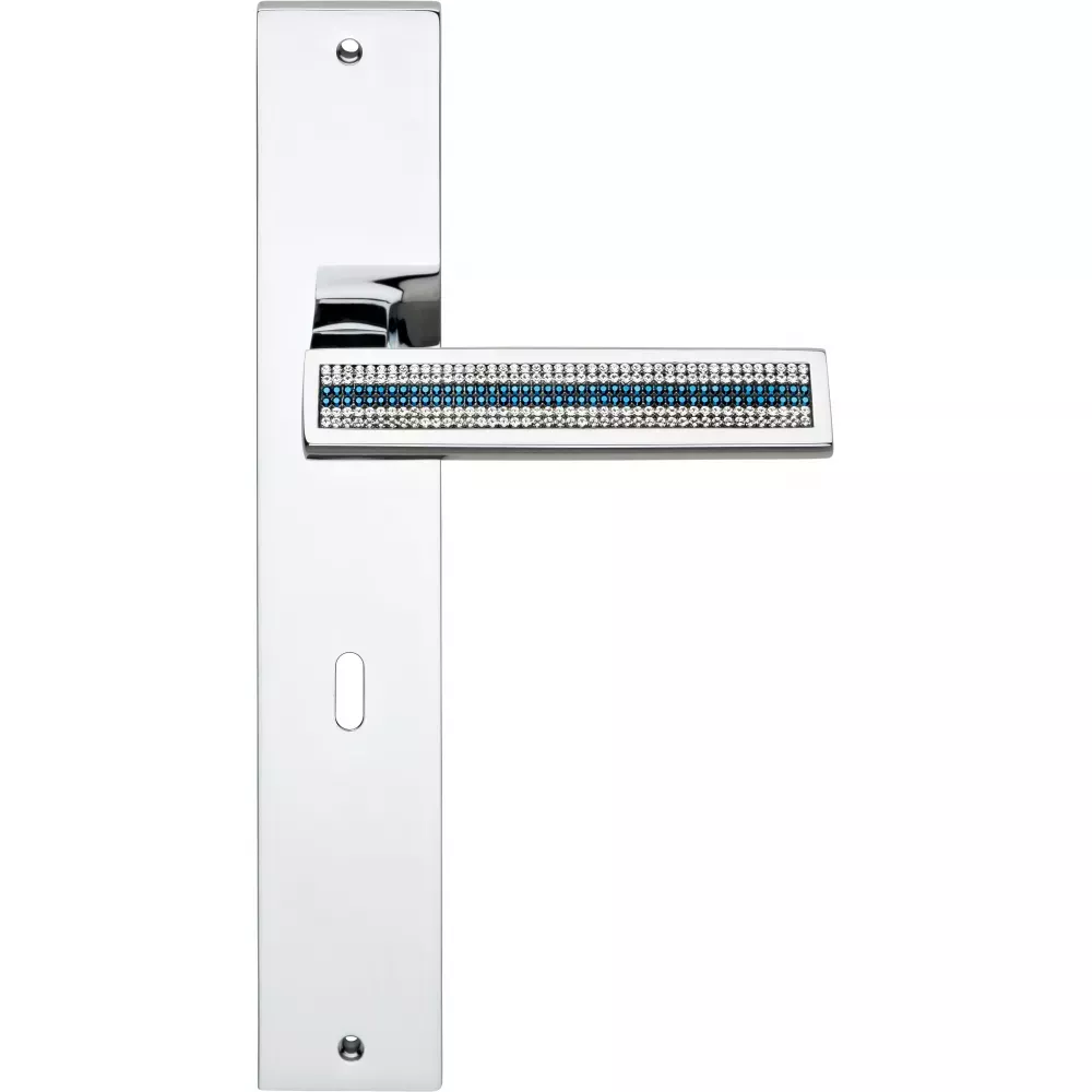 Klamka do drzwi Riflesso Mesh Cristallo - szyld dlugi - otwor na klucz - wykonczenie CR